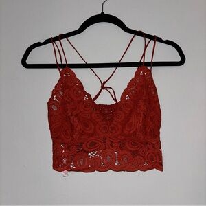 PINK Victoria's Secret Rusty Red Lace Cropped Bralette Camisole Strappy
